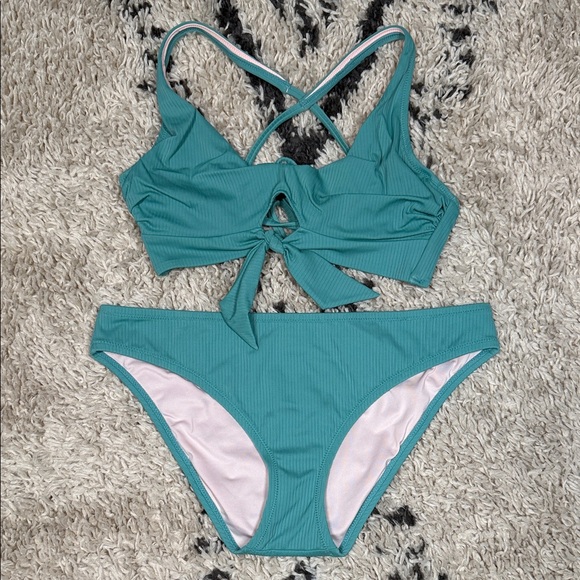 Shade & Shore Other - Shade & Shore Ribbed Teal Women's Swim Set - Top Size 34C, Bottom Size L